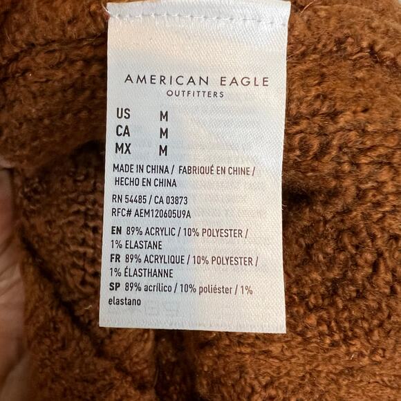 AE Soft & Cozy Oversized Cable Knit Hooded Oversized Sweater in Brown W's Medium - Picture 5 of 6